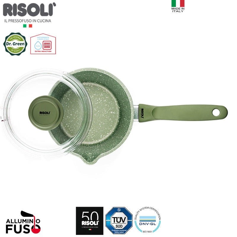 16 Cm Risoli Dr Green Stone Extra Induction Non-Stick Saucepan with Handle in Aluminum with Lid