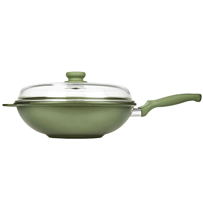 32 Cm Risoli Dr Green Stone Extra Induction wok antiadhésif aluminium avec couvercle