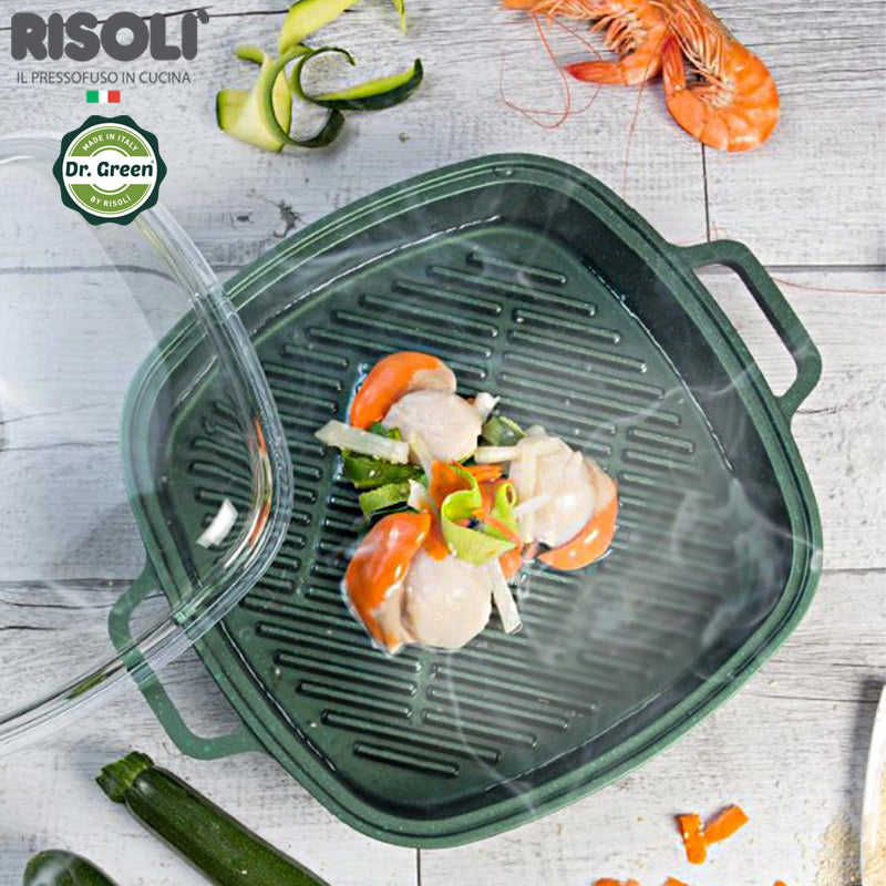 26X26 Cm Risoli Dr Green Stone Extra Induction plancha vapor grill antiadherente aluminio con tapa