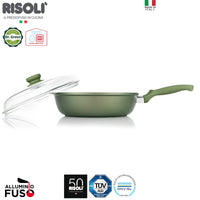 28 Cm Risoli Dr Green Stone Extra Induction hohe Antihaft-Aluminium-Pfanne mit Deckel