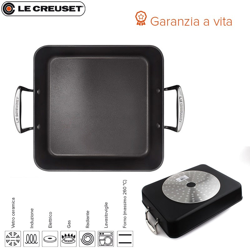 26X26 Cm Le Creuset Les Forgées bandeja cuadrada antiadherente aluminio