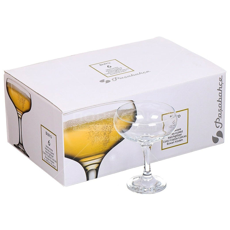 27 Cl Pasabahce Bistro Champagne Coupe In Glass Set of 6 Pieces