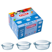 Pyrex Essentials Set ronde steelpannen van borosilicaatglas met deksel set van 3 stuks