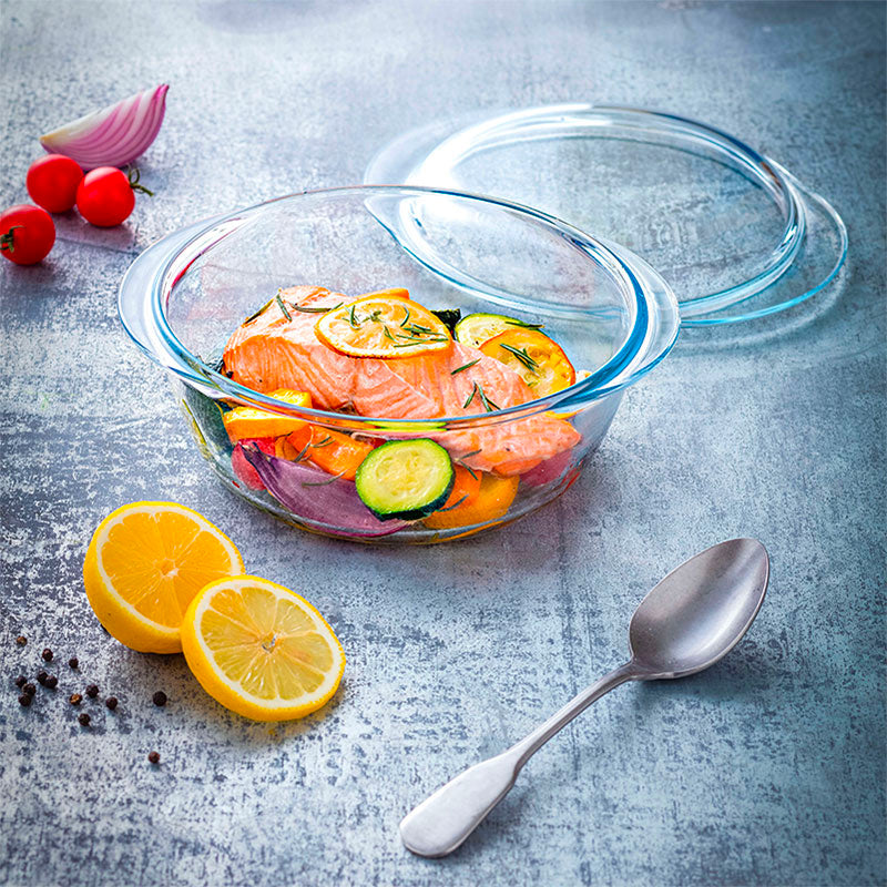 Pyrex Essentials Set ronde steelpannen van borosilicaatglas met deksel set van 3 stuks