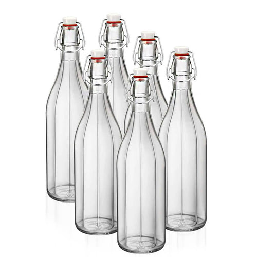 1 Litro Bormioli Rocco Oxford Bottle with Airtight Stopper in Glass Set of 6 Pcs