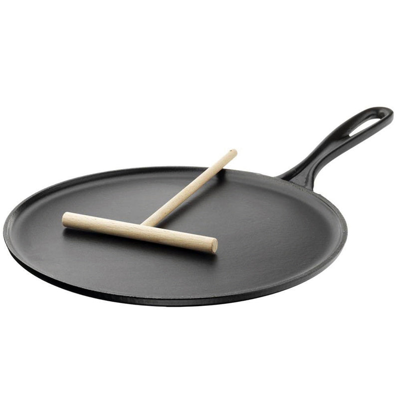 27 Cm Le Creuset Crepiera Rotonda In Ghisa Con Spatola In Legno
