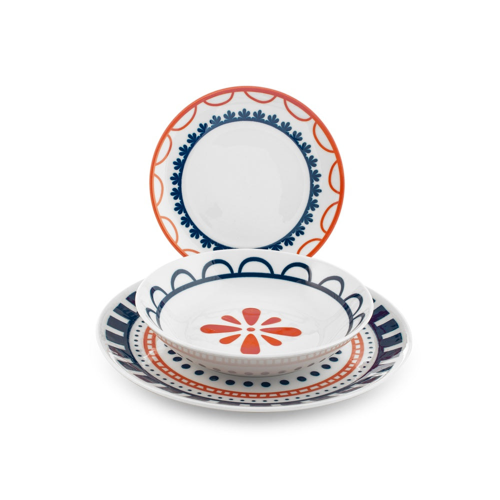 H&H Zephyra Service de Table En Porcelaine - Set de 18 Pcs