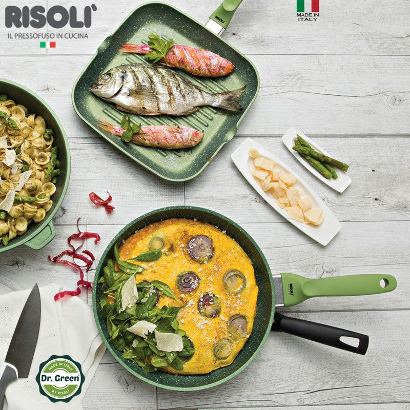 28 Cm Risoli Dr Green Stone sartén alta antiadherente aluminio con tapa vidrio