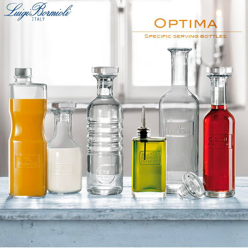 Bormioli Luigi Optima Bottiglie Acqua Vino Olio E Aceto In Vetro Set 4 Pezzi