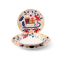 H&H Jolly Servizio Piatti Natalizio In Porcellana - Set 18 Pz