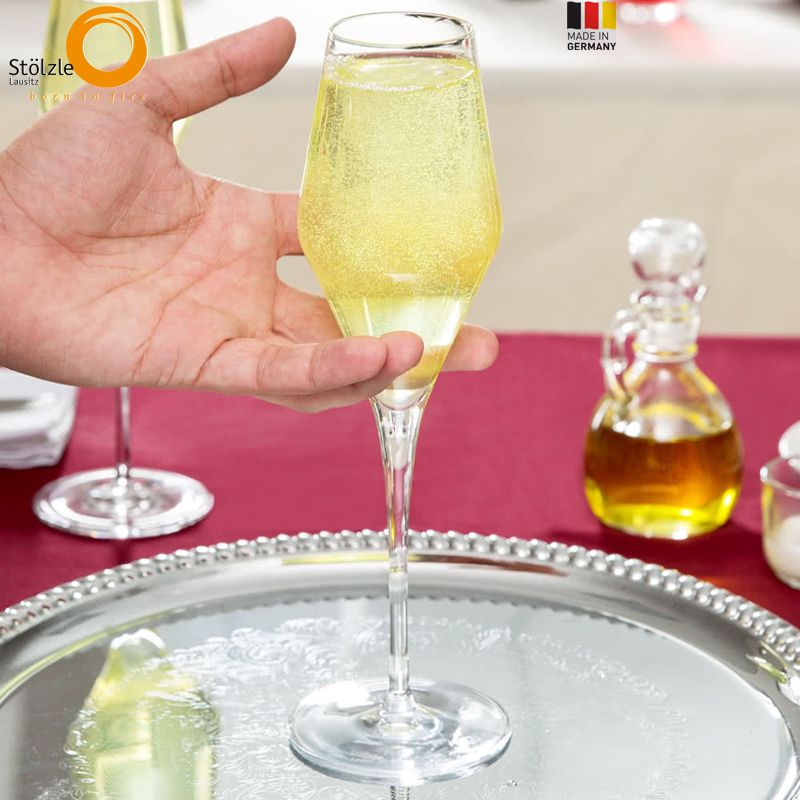 29 2 Cl Stolzle Lausitz Quatrophil Copa flute de vidrio Set de 6 piezas