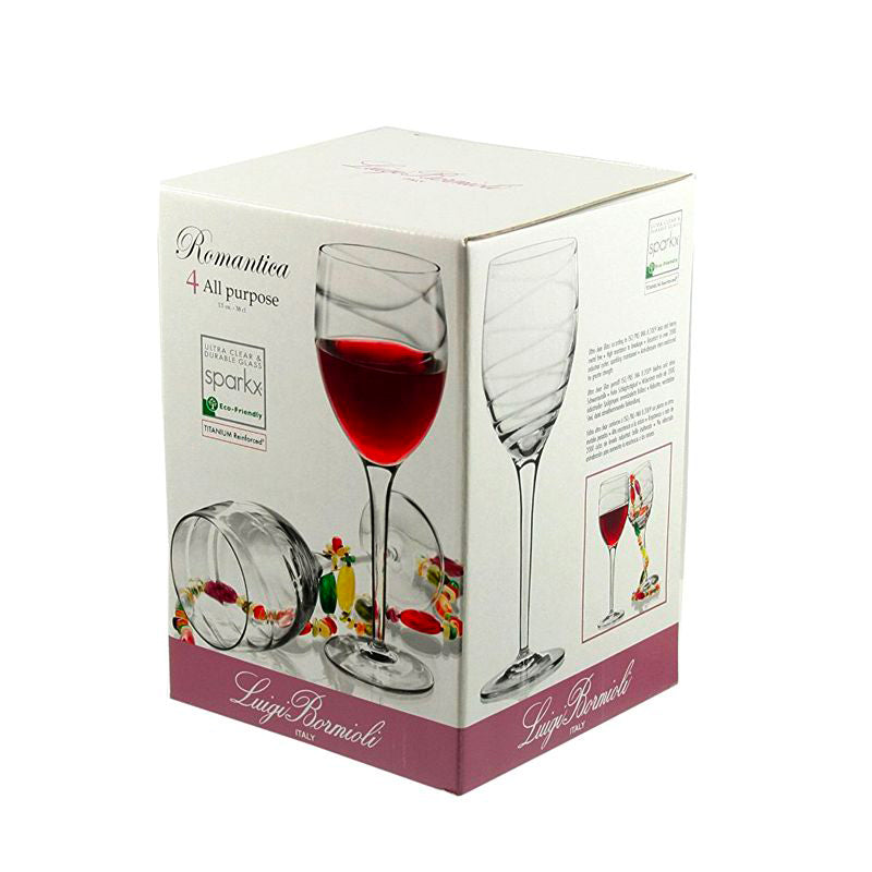 38 Cl Bormioli Luigi Romantica Verre à Vin Rouge en Verre - Lot de 4 Pièces