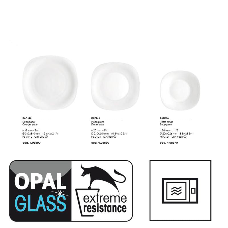 Bormioli Rocco Parma Service de Vaisselle en Verre Opale - Lot de 18 Pcs