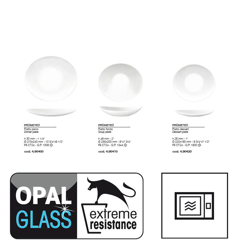 Bormioli Rocco Prometeo Service de Vaisselle en Verre Opale - Lot de 18 Pcs