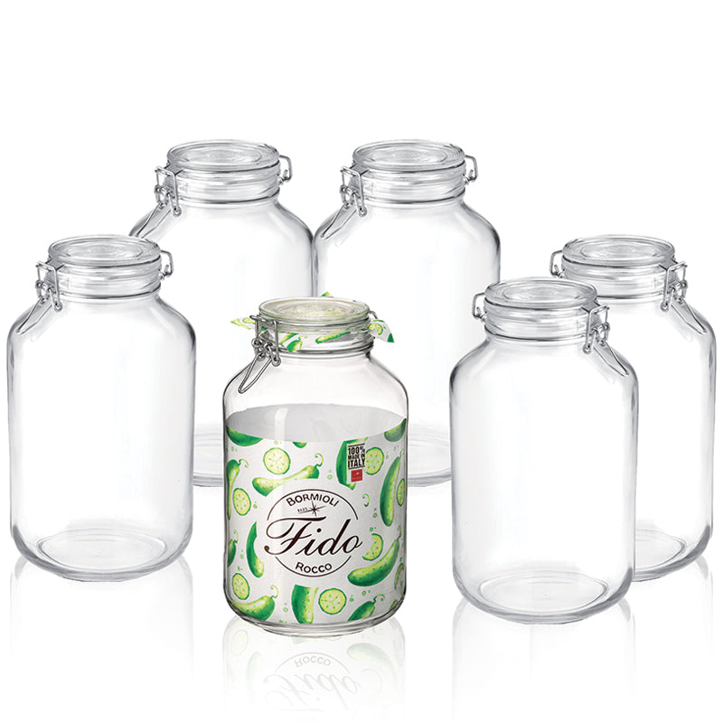 400 Cl Bormioli Rocco Fido Tarro Hermético Cilíndrico en Vidrio - Set de 6 Pzs