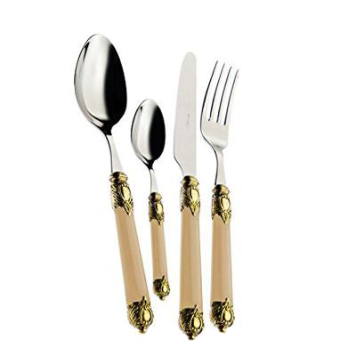 Bugatti Rinascimento Servicio de cubiertos virola dorada acero inoxidable y ABS Set de 24 pz