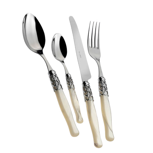 Bugatti Selene Juego de cubiertos de acero inoxidable con ghiera cromada Set 24 piezas