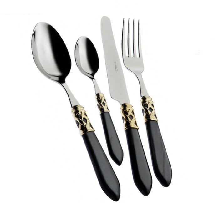 Bugatti Aladdin Service Couverts Bordure Dorée Acier Inoxydable Et Acrylique Set de 24 Pcs
