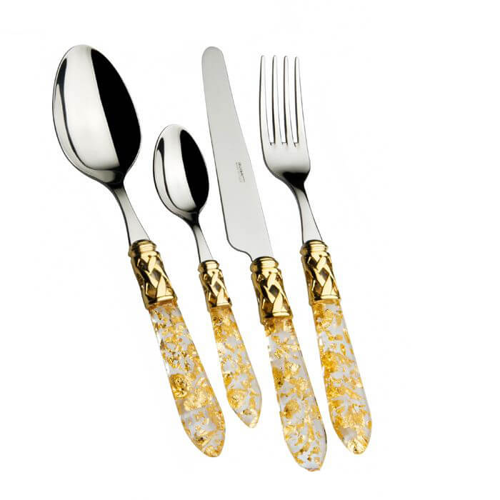 Bugatti Aladdin Service Couverts Bordure Dorée Acier Inoxydable Et Acrylique Set de 24 Pcs