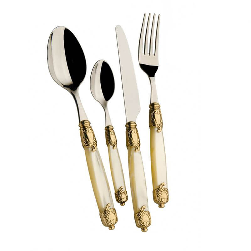 Bugatti Rococo Juego de cubiertos de acero inoxidable con ghiera dorada Set 24 piezas