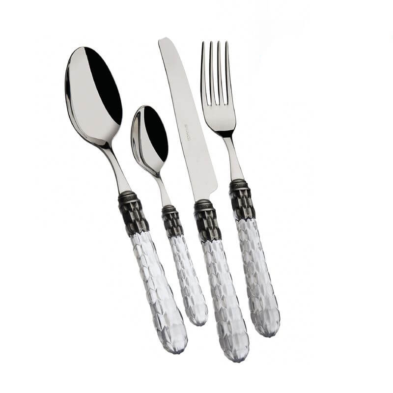 Bugatti Cristallo Juego de Cubiertos Borde Plateado Acero Inoxidable Set de 24 Pzas