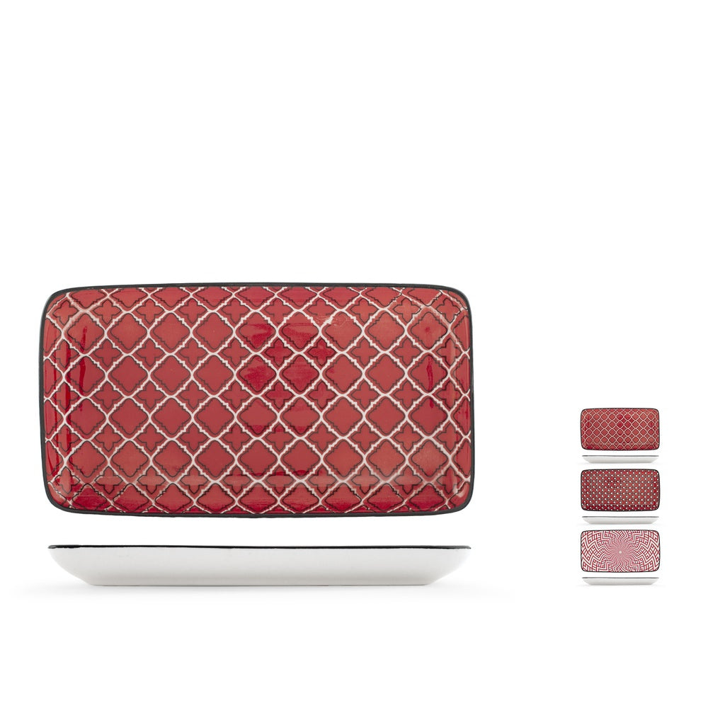 11x20 cm - H&H Nomad Bruno Barbieri Plato Bandeja Rectangular Texturas Surtidas en Porcelana Premium - Set de 6 Pzs