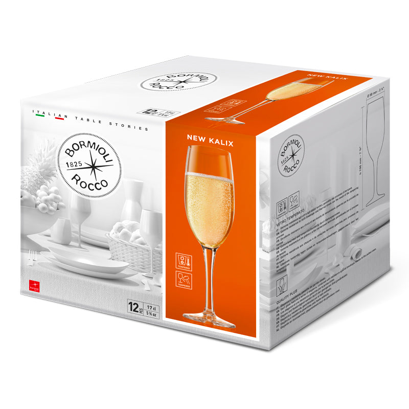 38 Cl Bormioli Rocco New Kalix Fluteglas in Gehard Glas - Set van 12 Stuks