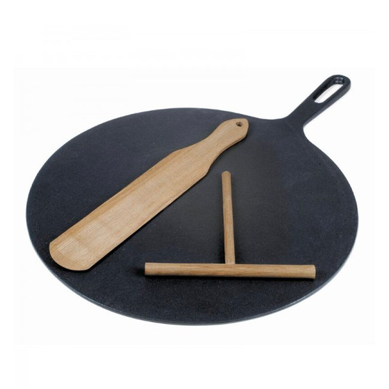 32 Cm Ilsa Sartén para crepes redonda de hierro fundido con espátula y rodillo de madera