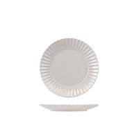 Witte keramische borden met golvende rand, een boven en een aan de zijkant. Uniforme witte achtergrond.