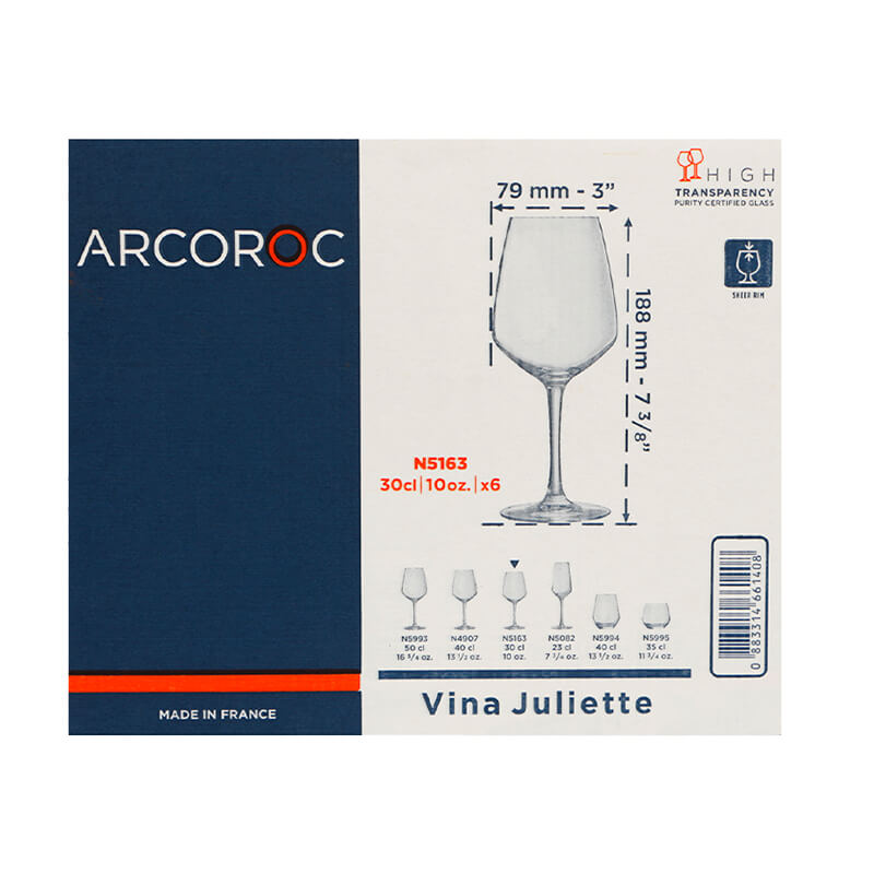 30 Cl Arcoroc Juliette Copa de Vino Multiuso en Vidrio - Set de 6 Piezas