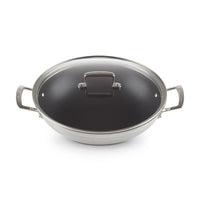 Le Creuset Acciaio Inox Wok Antiadherente en Acero Inoxidable con Tapa de Vidrio