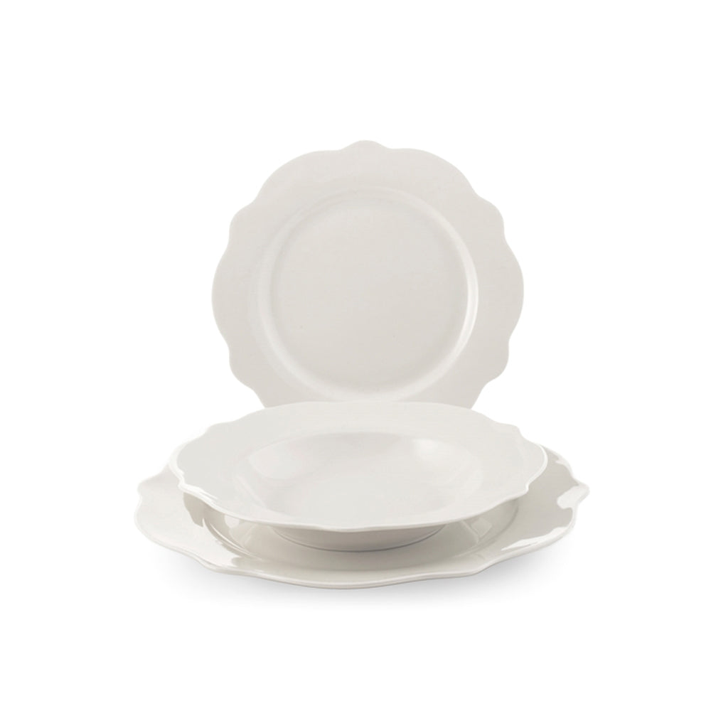 H&H Blanc Servizio Tavola Festonato In Porcellana Set 18 Pz