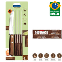Tramontina Tradicional Cuchillo para Bistec En Acero Inoxidable Poliwood Set de 6 Pzas