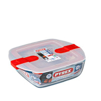 Pyrex Cook And Heat recipiente cuadrado para alimentos de vidrio borosilicato con tapa de válvula de vapor