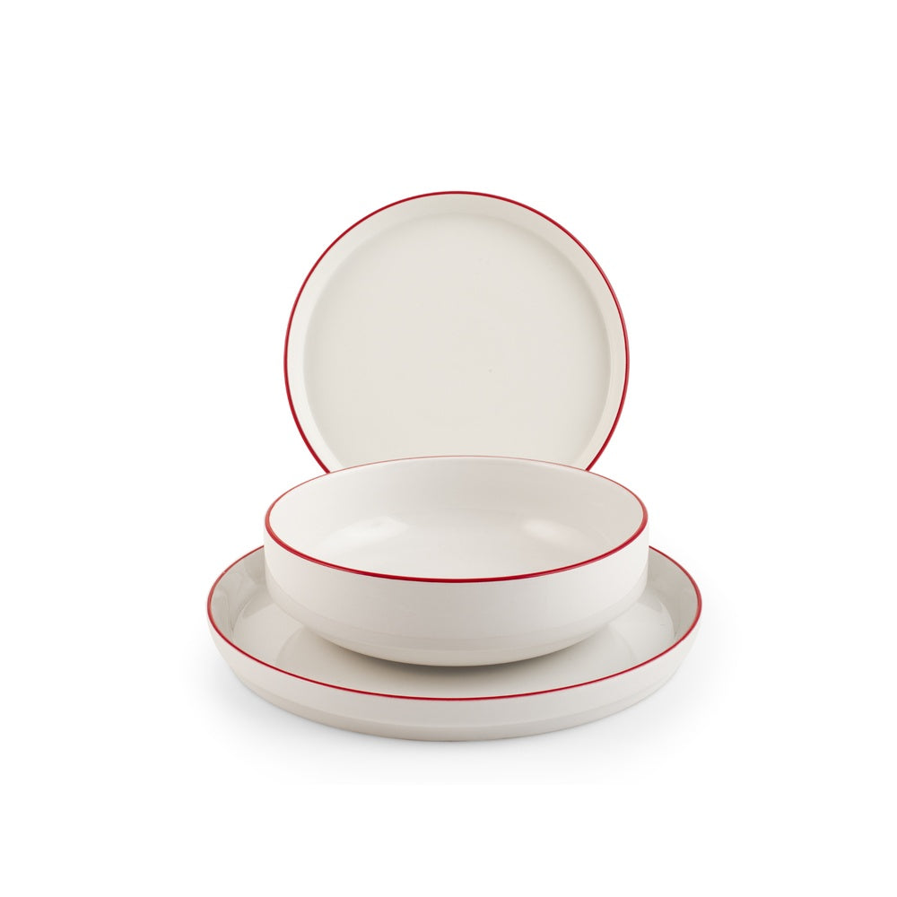 H&H Essence Red Service de Table En Porcelaine - Set de 18 Pcs