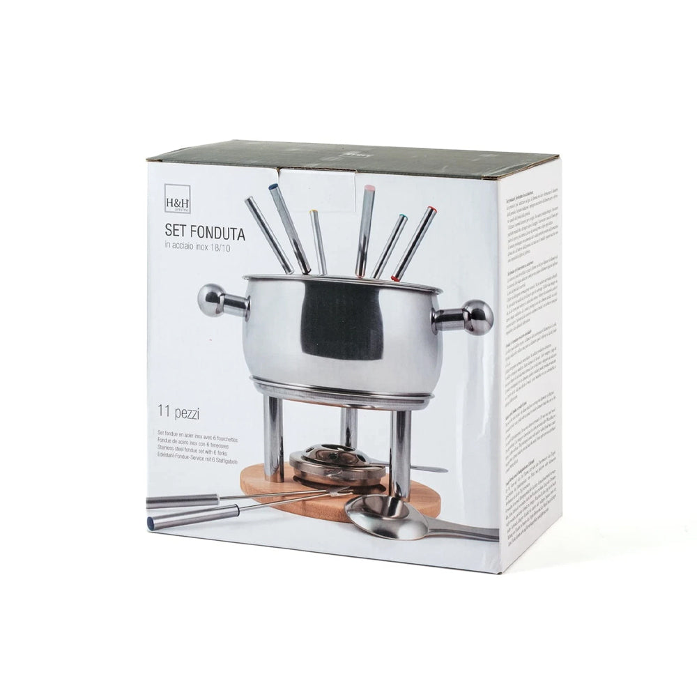 H&H Set fondue en acier inox 18/10 Set de 11 pcs