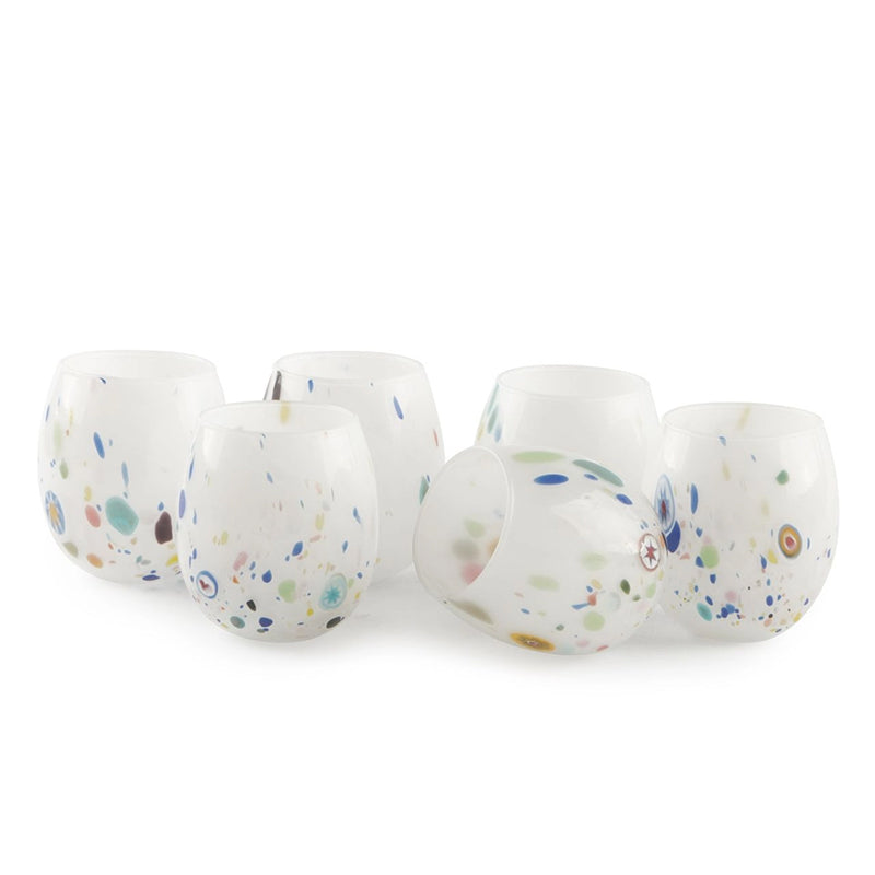 35 Cl Murano Polka Dot Water Glass in Glass - Set of 6 Pieces
