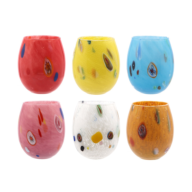 35 Cl Murano Polka Dot Water Glass in Glass - Set of 6 Pieces