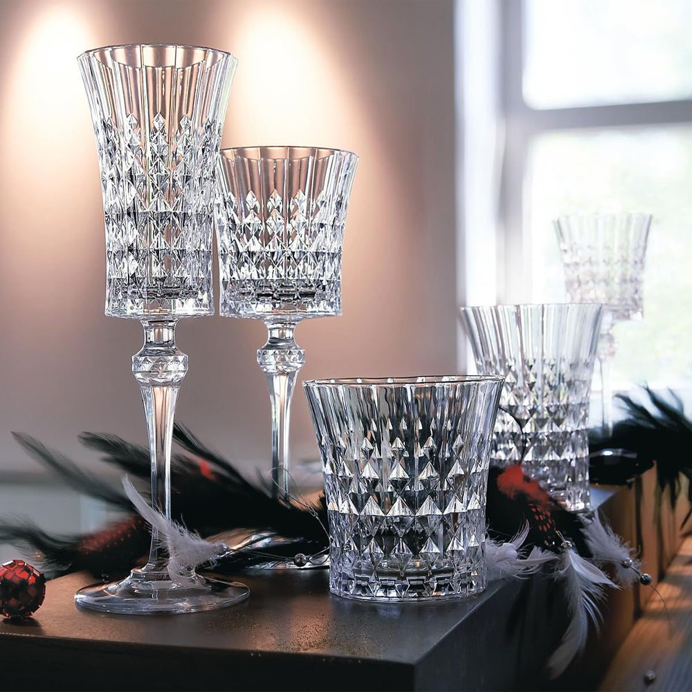 Cristal D'Arques Lady Diamond Glass and Wine Glass Set in Crystal Glass Set of 18 Pcs
