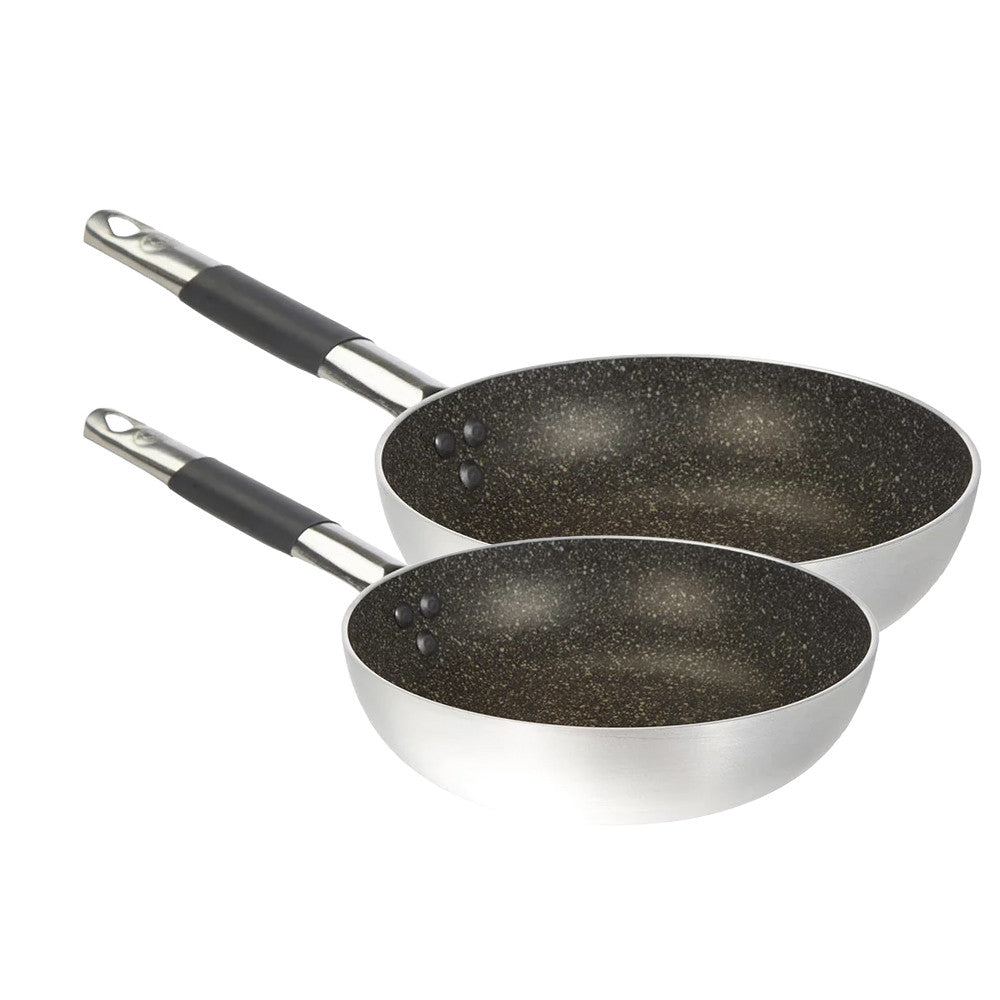 24-28 cm - Agnelli Efecto Piedra Set de sartenes Alte Cónicas Antiadherentes Infinity En Aluminio con Mangos Cool - Set 2 piezas