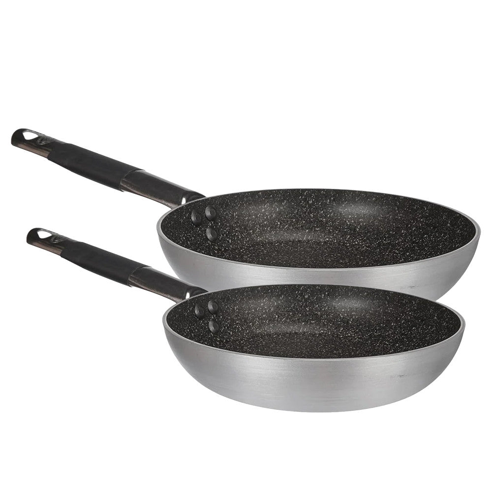 28-32 cm - Agnelli Effetto Pietra Set Padelle Basse Svasate Antiaderenti Infinity In Alluminio Con Manici Cool - Set 2 Pz
