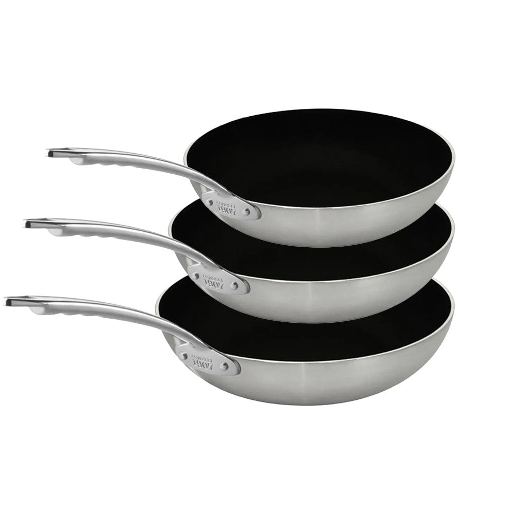28-24-20 cm - Agnelli Induction Chef 2-Ply Set de 3 sartenes altas Antiadherentes En Aluminio con Mango de Acero Inoxidable - Set 3 piezas