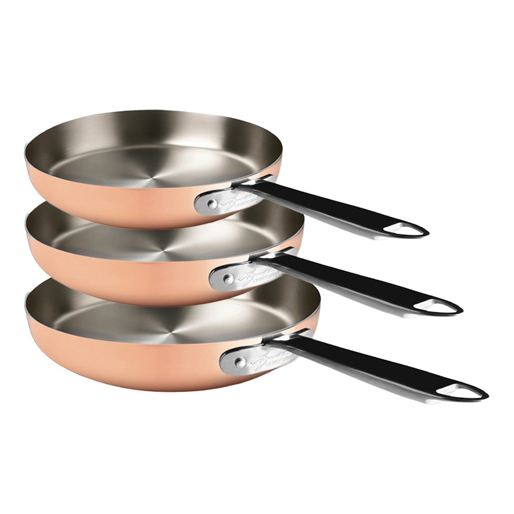 28-24-20 cm - Agnelli Copper4 Set de 3 poêles basses Induction In Multistrato avec Manche Acier Inoxydable - Set 3 pièces