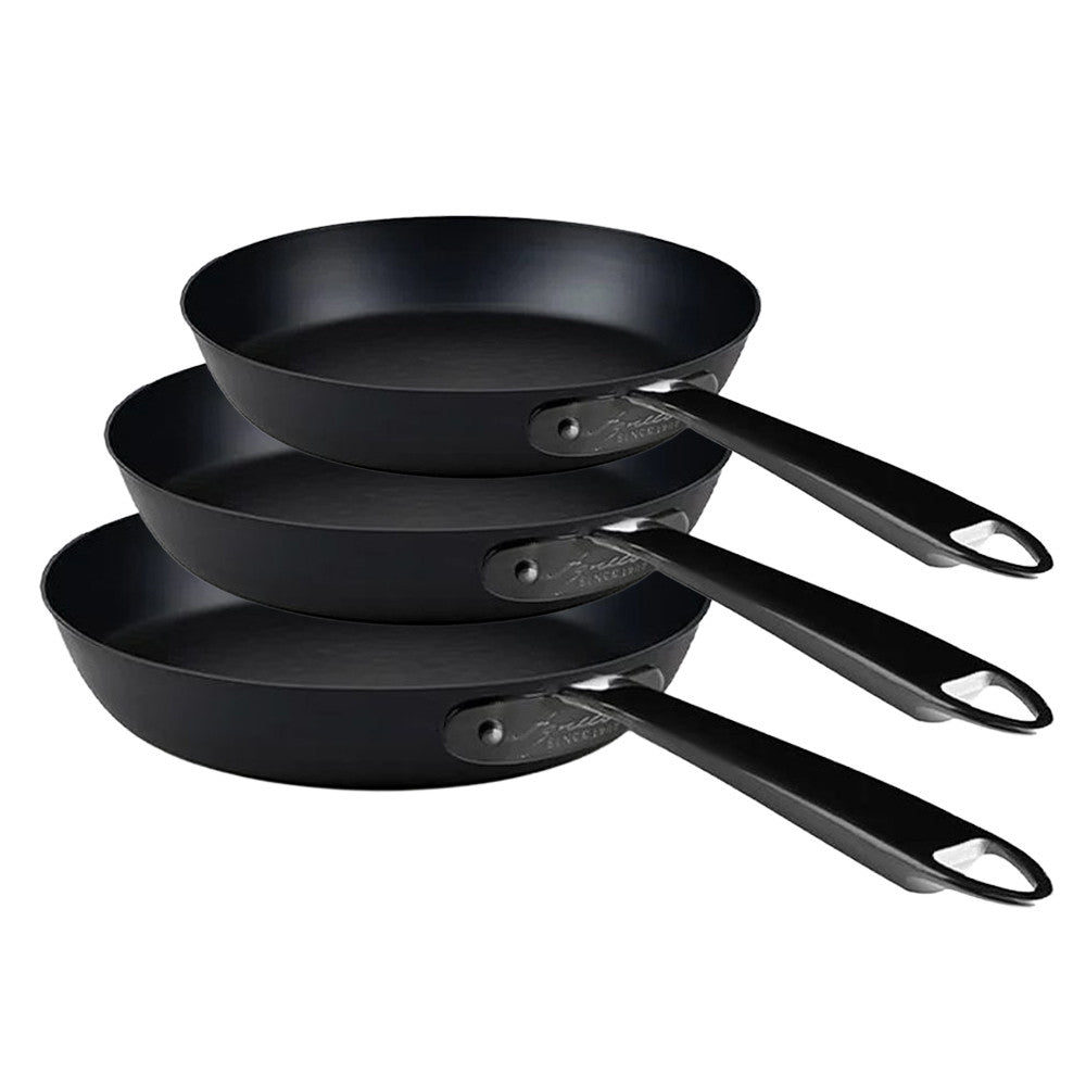 28-24-20 cm - Agnelli Ferro Set de 3 sartenes altas In Ferro con Mango de Acero Inoxidable - Set 3 piezas