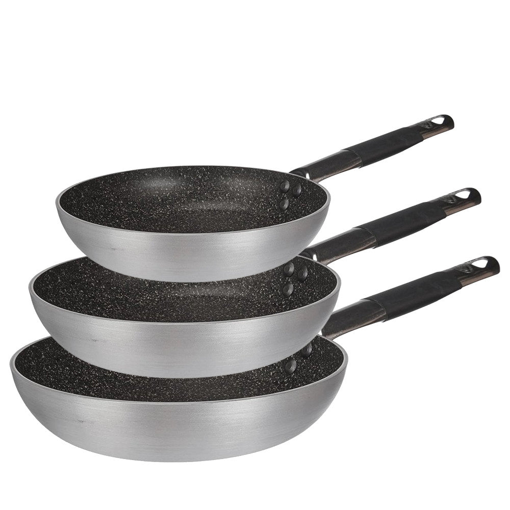 28-24-20 cm - Agnelli Efecto Piedra Set de 3 sartenes bajas Cónicas Antiadherentes En Aluminio con Mango Cool Inox - Set 3 piezas