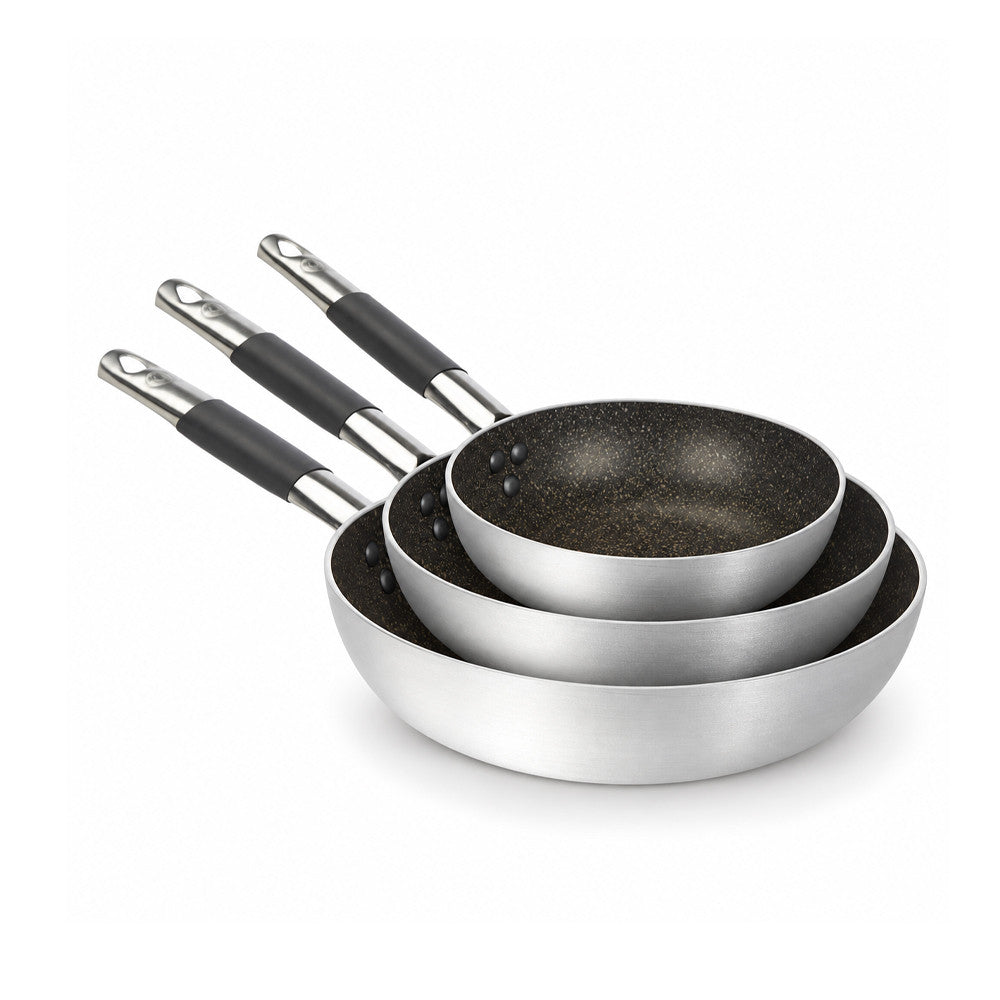 28-24-20 cm - Agnelli Efecto Piedra Set de 3 sartenes altas Cónicas Antiadherentes En Aluminio con Mango Cool Inox - Set 3 piezas