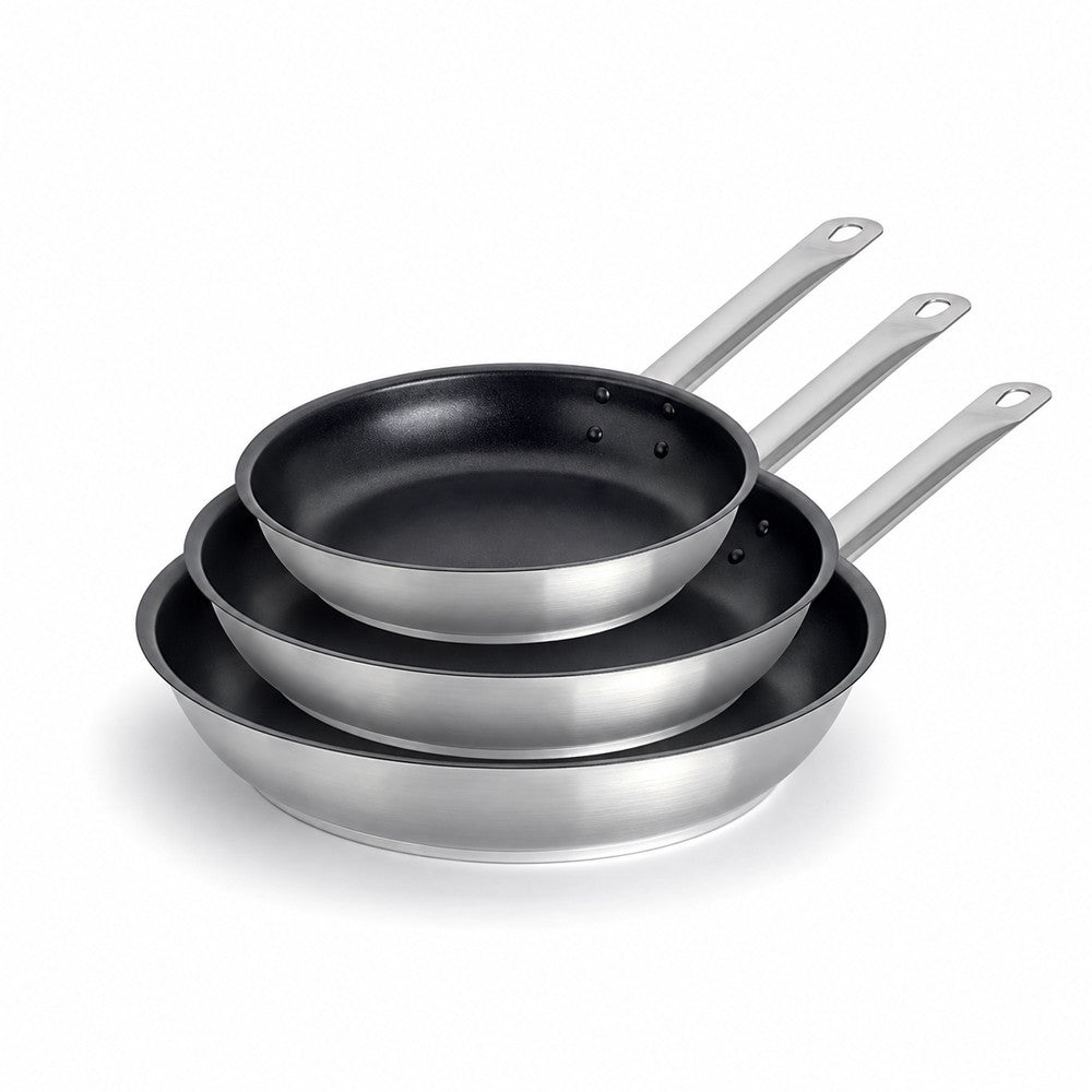 28-24-20 cm - Agnelli Acciaio Inox Set de 3 sartenes bajas Antiadherentes Inducción En Acero Inoxidable con Mango de Acero Inoxidable - Set 3 piezas