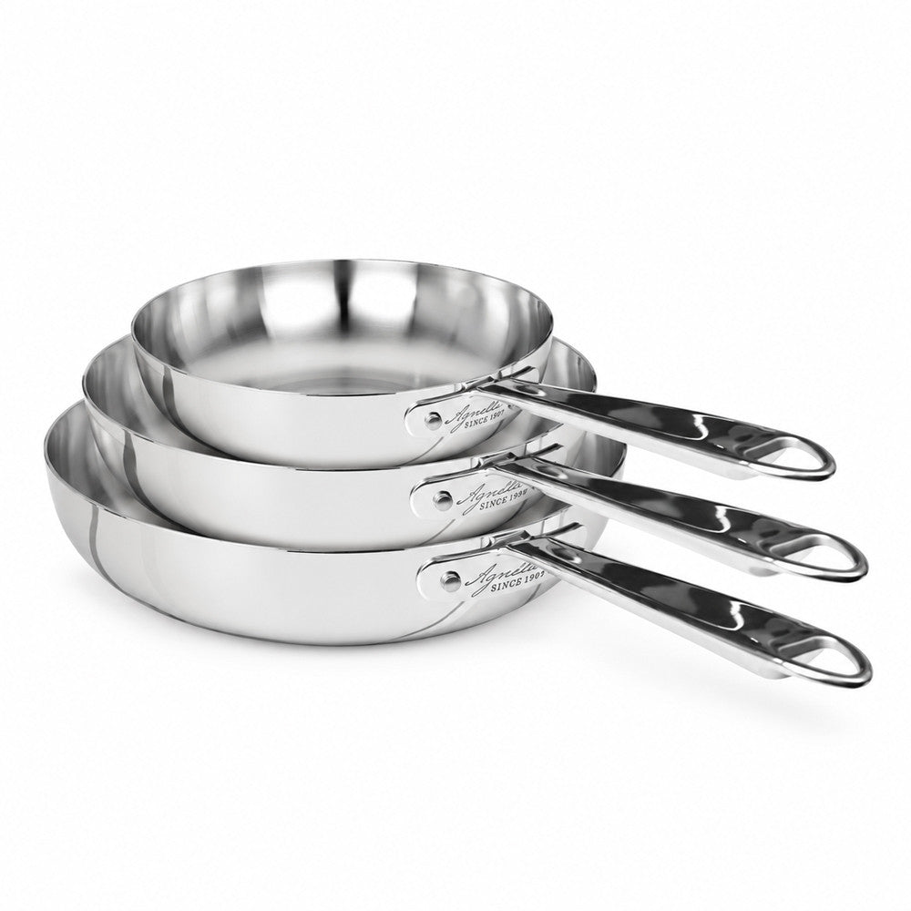 24-28-32 cm - Agnelli Alu-Inox 3-Ply Set van 3 hoge pannen Taps Toelopend In Aluminium Acciaio Inox met Buishandvat - Set 3 stuks