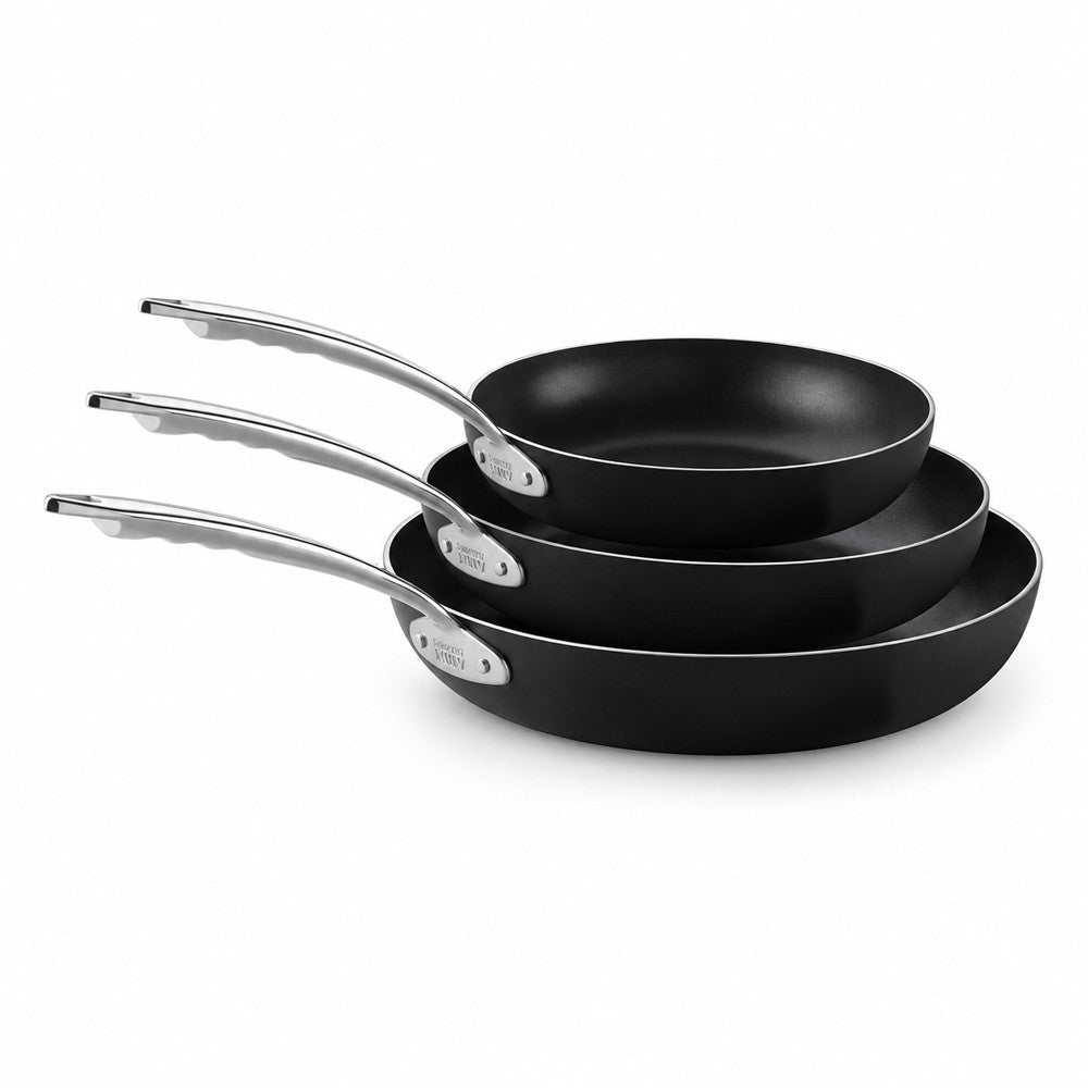 24-28-32 cm - Agnelli AlBlack Tris Padelle Alte Antiaderenti Induzione In Alluminio Con Manico Acciaio Inox - Set 3 Pz