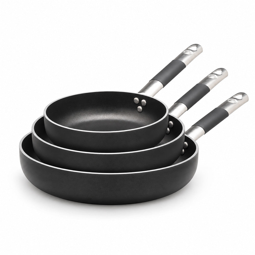 28-24-20 cm - Agnelli AlBlack Set mit 3 hohen Pfannen Antihaft Induktion Aus Aluminium mit Cool Inox Griff - Set 3 Stück
